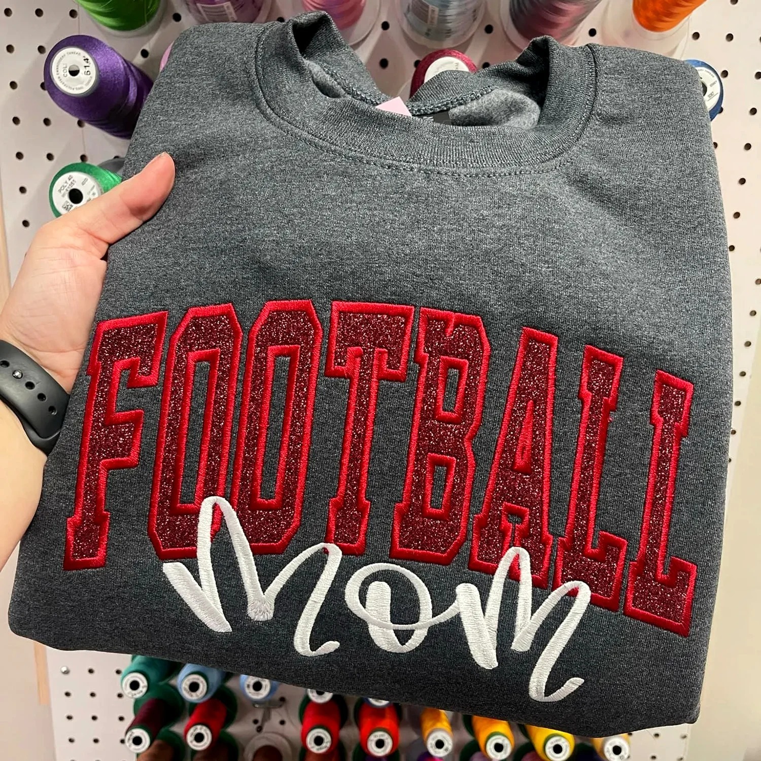 Personalized Glitter Embroidered Sports Mom Sweatshirt