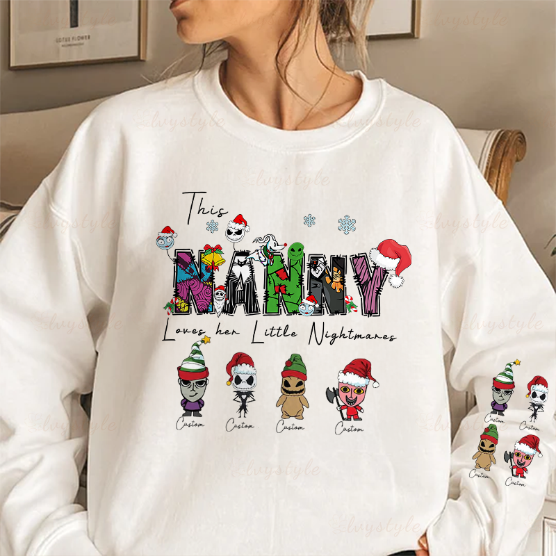 Personalized This Mom Loves Her Little Nightmares Sweatshirt, Custom Nightmare Christmas Mom Shirt With Kids Name, Christmas Family Gift