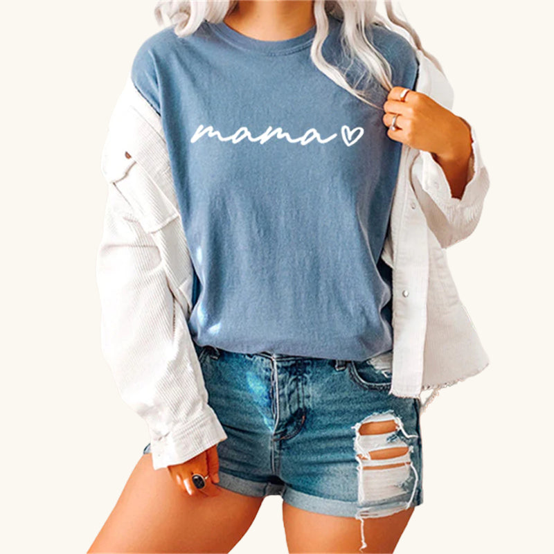 Custom Personalised Mama Heart T-shirt, with Children's Names on the Sleeve, Mother's Day Gift, New Mum Gift-ilovevango