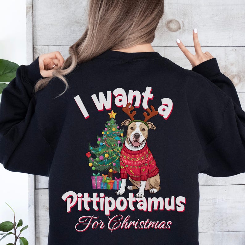 I Want a Woofmas for Christmas Custom Dog Photo Christmas Sweatshirt-Front & Back Design
