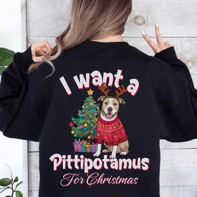 I Want a Woofmas for Christmas Custom Dog Photo Christmas Sweatshirt-Front & Back Design