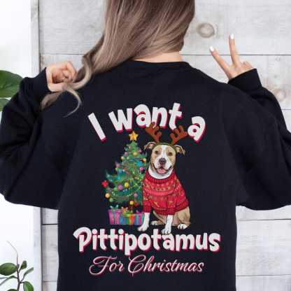I Want a Woofmas for Christmas Custom Dog Photo Christmas Sweatshirt-Front & Back Design
