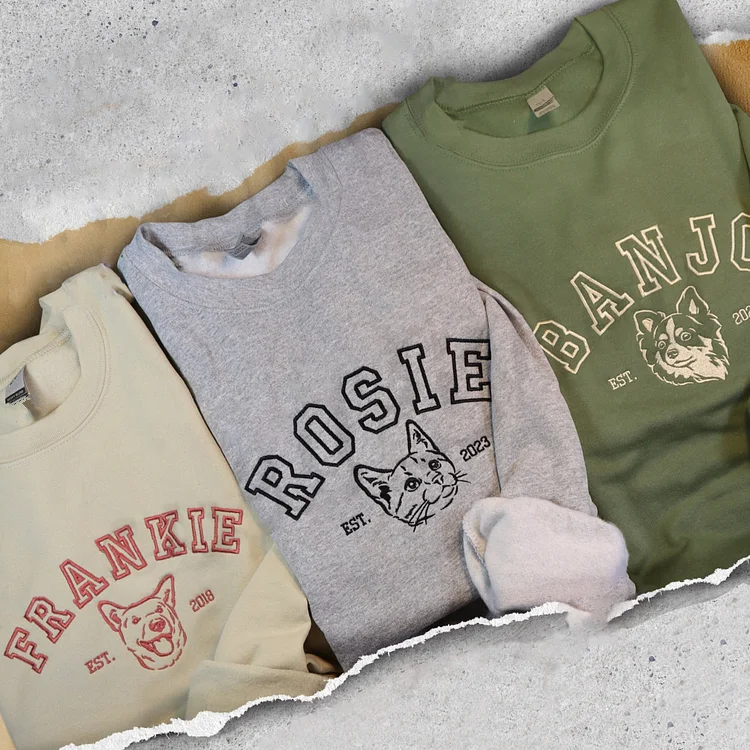 Personalized Pet Photo Embroidered Pet College Sweatshirt/Hoodie T-shirt