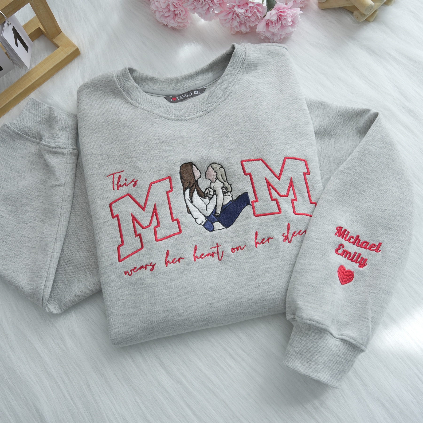 Mom Wears Her Heart on Her Sleeves: Custom Photo T-Shirt & Sweatshirt for Mama