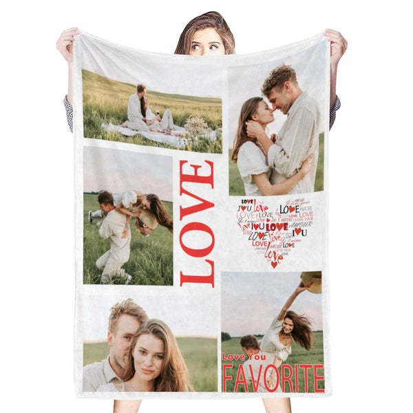 Personalized 5 Photos Blankets Fleece Blanket Gift for Lover-ilovevango