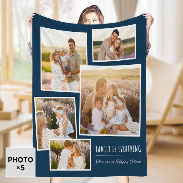 Personalized 5 Photos Fleece Blankets Family Is Everything-ilovevango