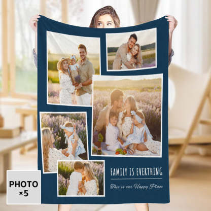 Personalized 5 Photos Fleece Blankets Family Is Everything-ilovevango