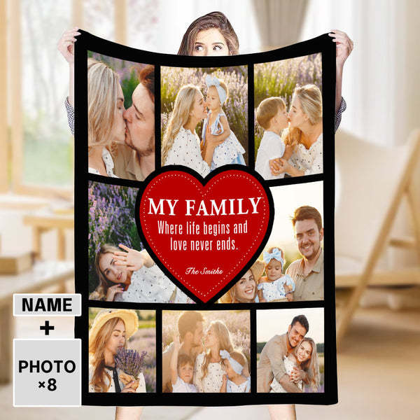 Personalized 8 Photos Text Fleece Blankets My Family-ilovevango