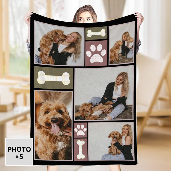 Personalized 5 Photos Fleece Blankets Pet Lover-ilovevango