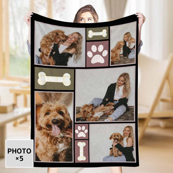 Personalized 5 Photos Fleece Blankets Pet Lover-ilovevango