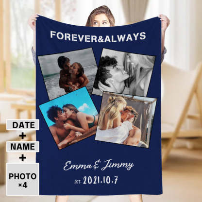 Personalized 4 Photos Text Fleece Blankets for Couple-ilovevango