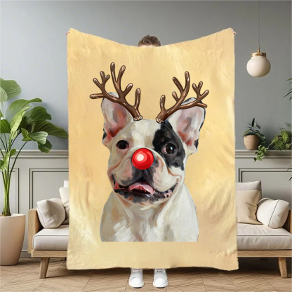 PetFiestas® Custom Pet Christmas Blanket - Personalized Dog/Cat Funny Reindeer Design Blanket