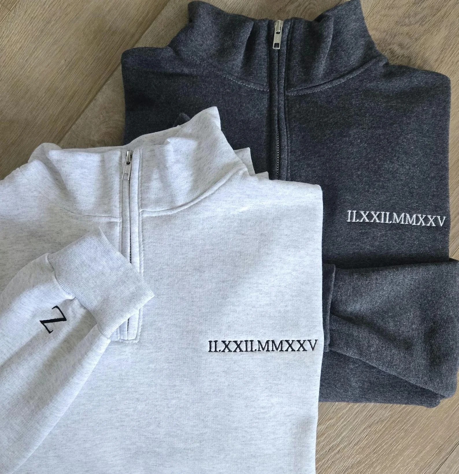 Custom Roman Numeral Embroidered Pullover with Quarter-Turn Zipper