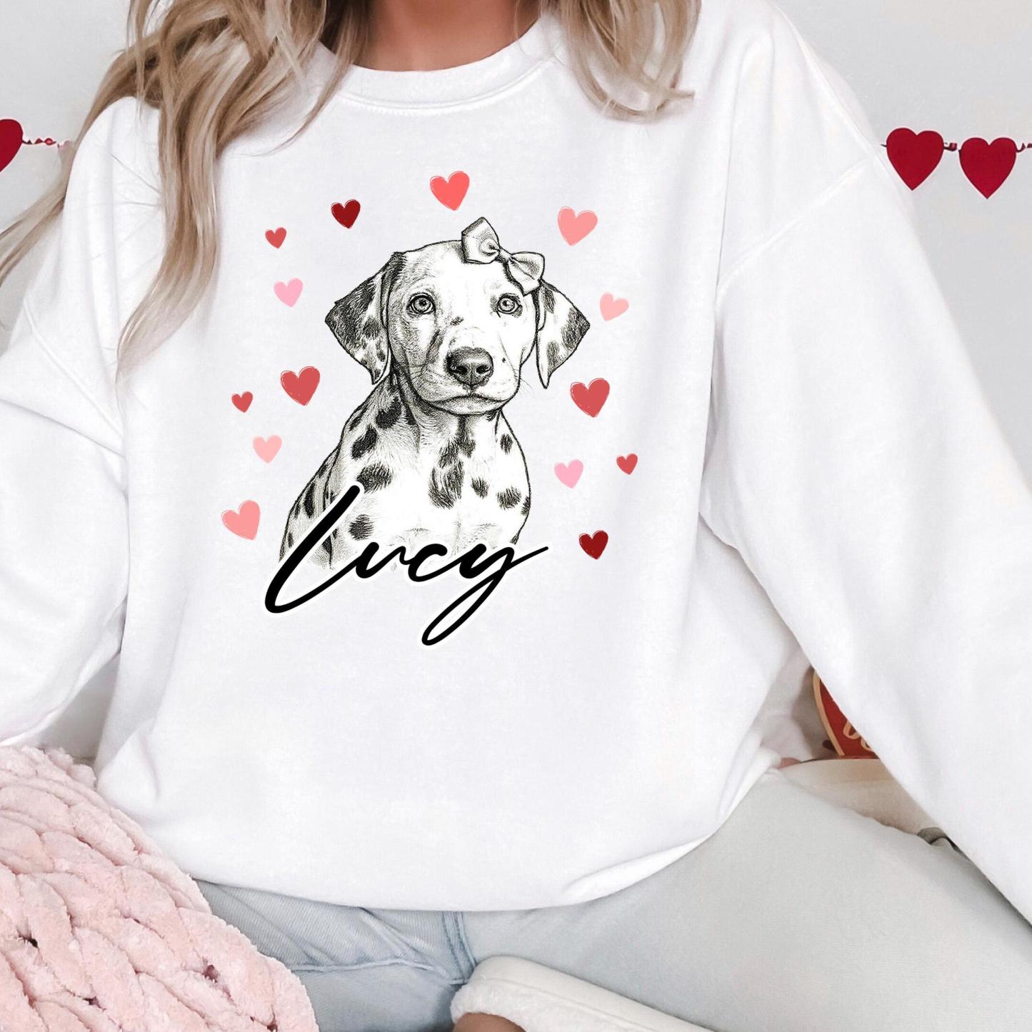 Custom Dog Heart Printed Shirt with Photo, Valentine Dog Sweatshirt Dog Mom Tee