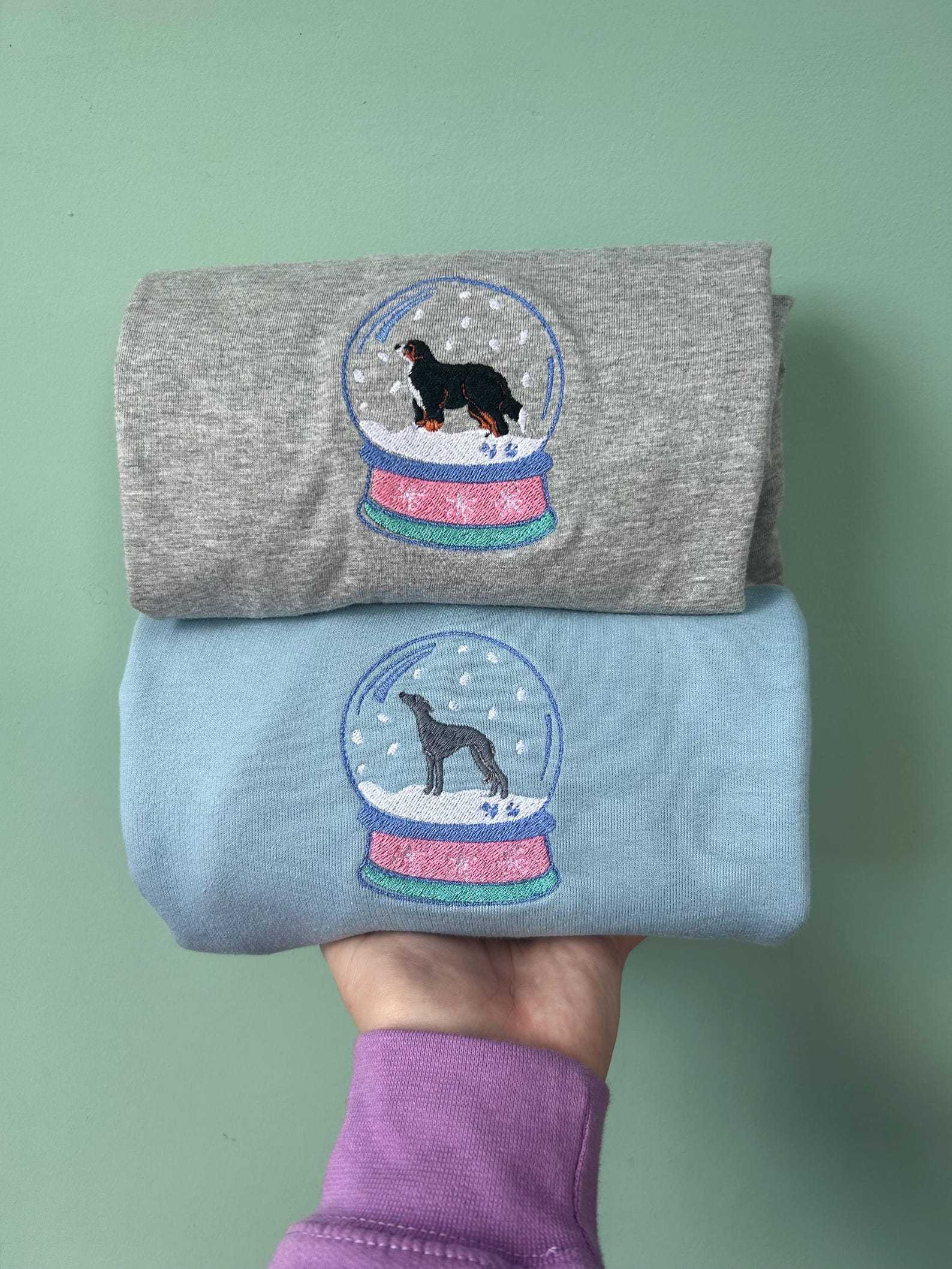 Custom Embroidered Dog Snow Globe Sweatshirt – Christmas Jumper for Dog Lovers