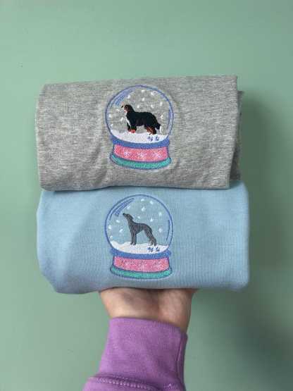 Custom Embroidered Dog Snow Globe Sweatshirt – Christmas Jumper for Dog Lovers