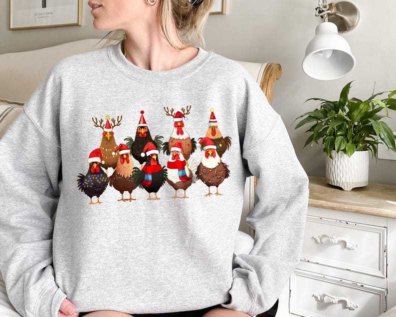 Сute Christmas Chickens Sweatshirt Christmas Farm Animals Sweatshirt