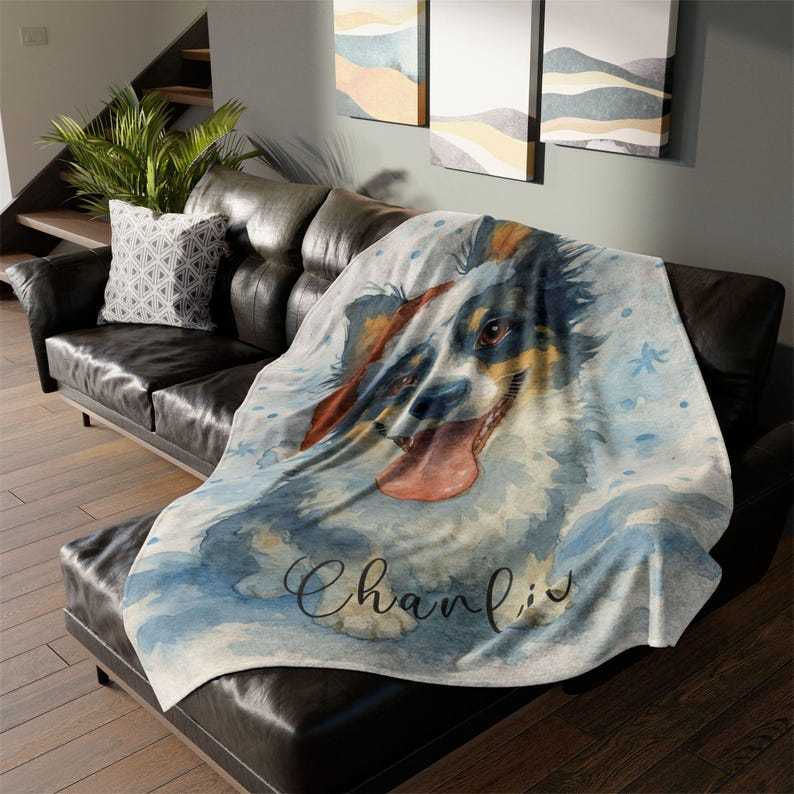 Personalized Pet Blanket with Watercolor Snowflake Design