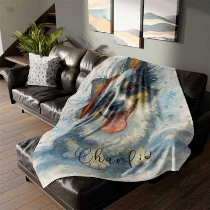 Personalized Pet Blanket with Watercolor Snowflake Design