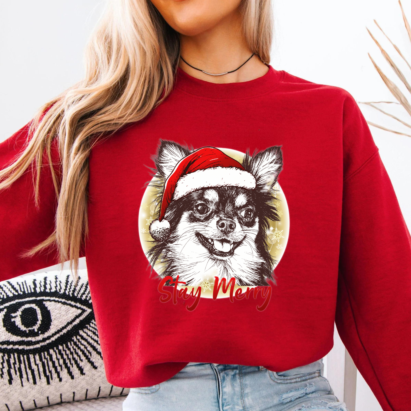 PetFiestas® Custom Pet Santa Hat Sweatshirt with Christmas Circle Background
