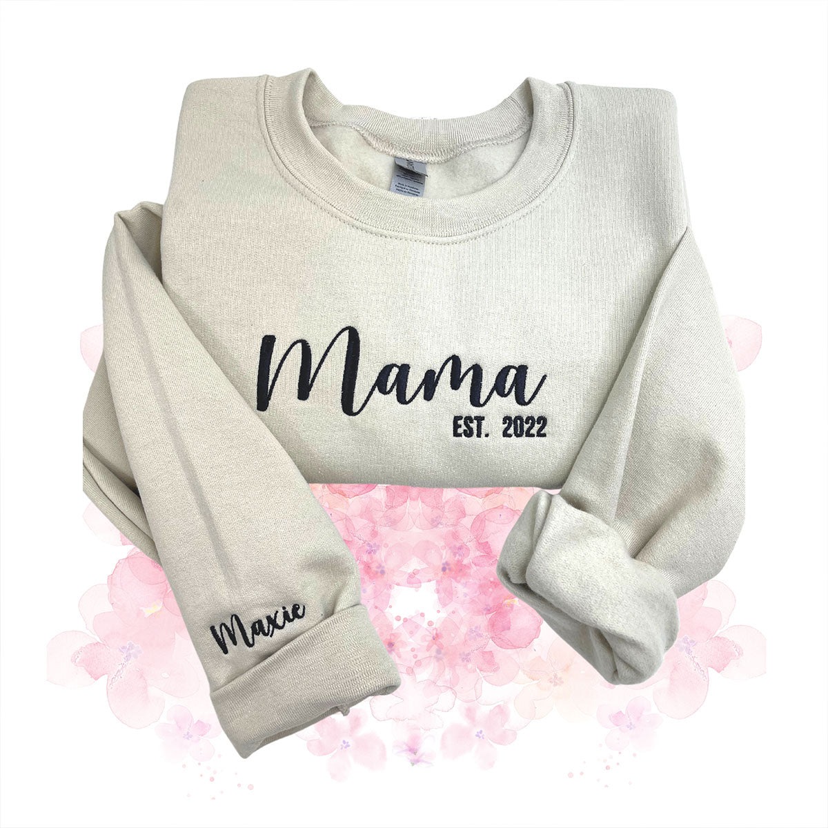 Mama EST Sweatshirt or Hoodie, Embroidered Gift for Mother's Day