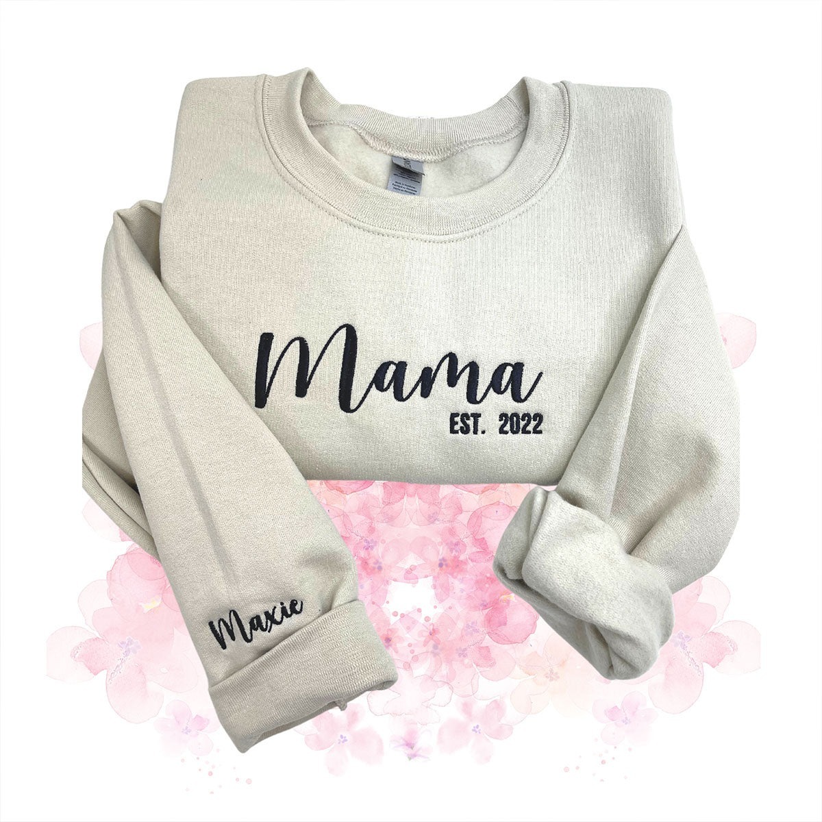 Mama EST Sweatshirt or Hoodie, Embroidered Gift for Mother's Day
