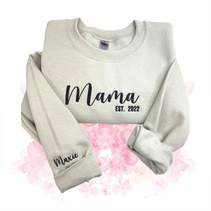 Mama EST Sweatshirt or Hoodie, Embroidered Gift for Mother's Day
