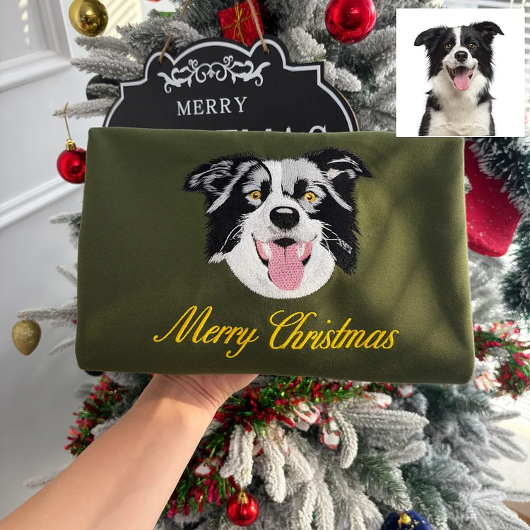 Custom Christmas Pet Embroidered Sweatshirt, Custom Pet Face Hoodie Sweatshirt T-shirt