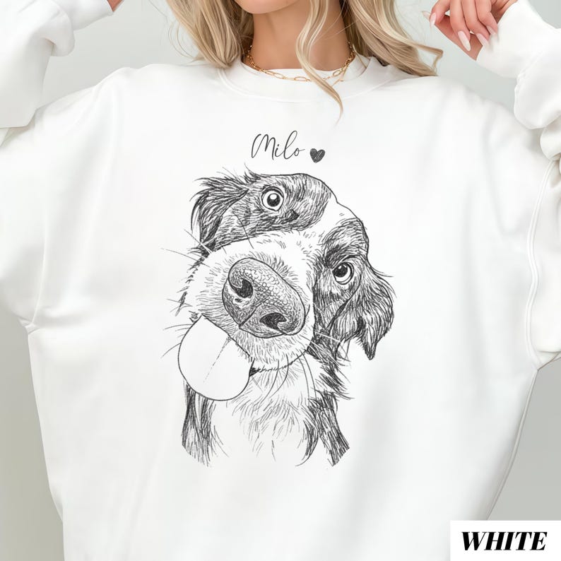Personalized Pet Portrait from Photo, Custom Dog Cat Drawing Sweatshirt