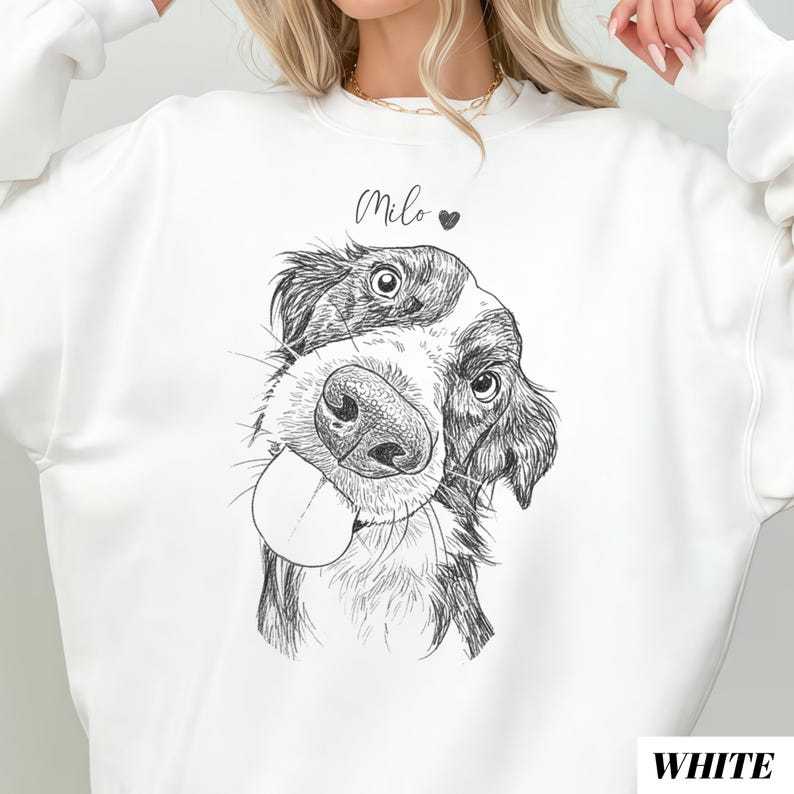 Personalized Pet Portrait from Photo, Custom Dog Cat Drawing Sweatshirt