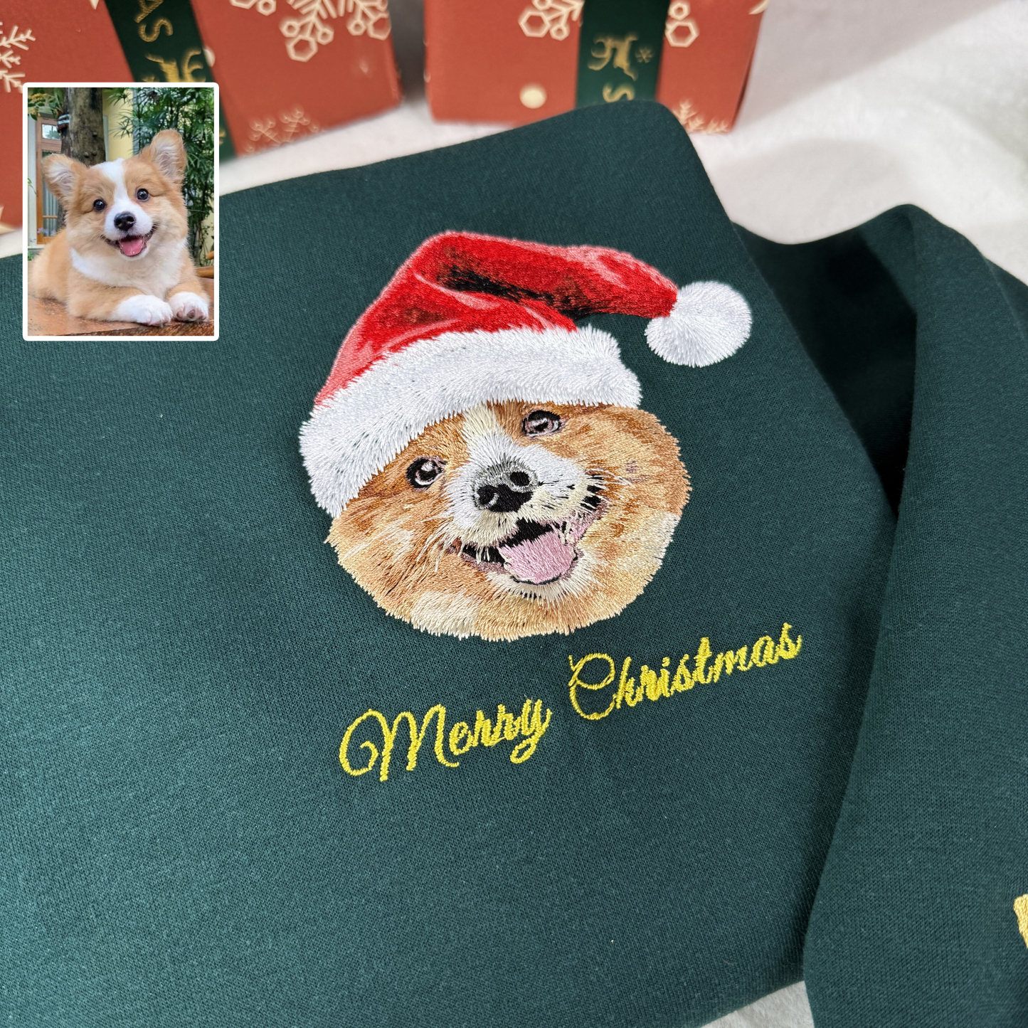 Custom Pet Portrait Christmas Sweatshirt, Personalized Dog Face Holiday Gift for Pet Lovers