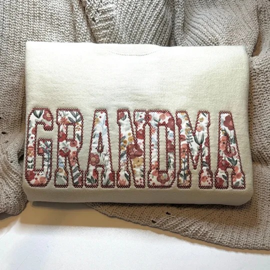 Custom Embroidered MAMA/NANA Floral Applique Sweatshirt