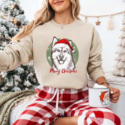 PetFiestas® Custom Pet Santa Hat Sweatshirt with Christmas Circle Background