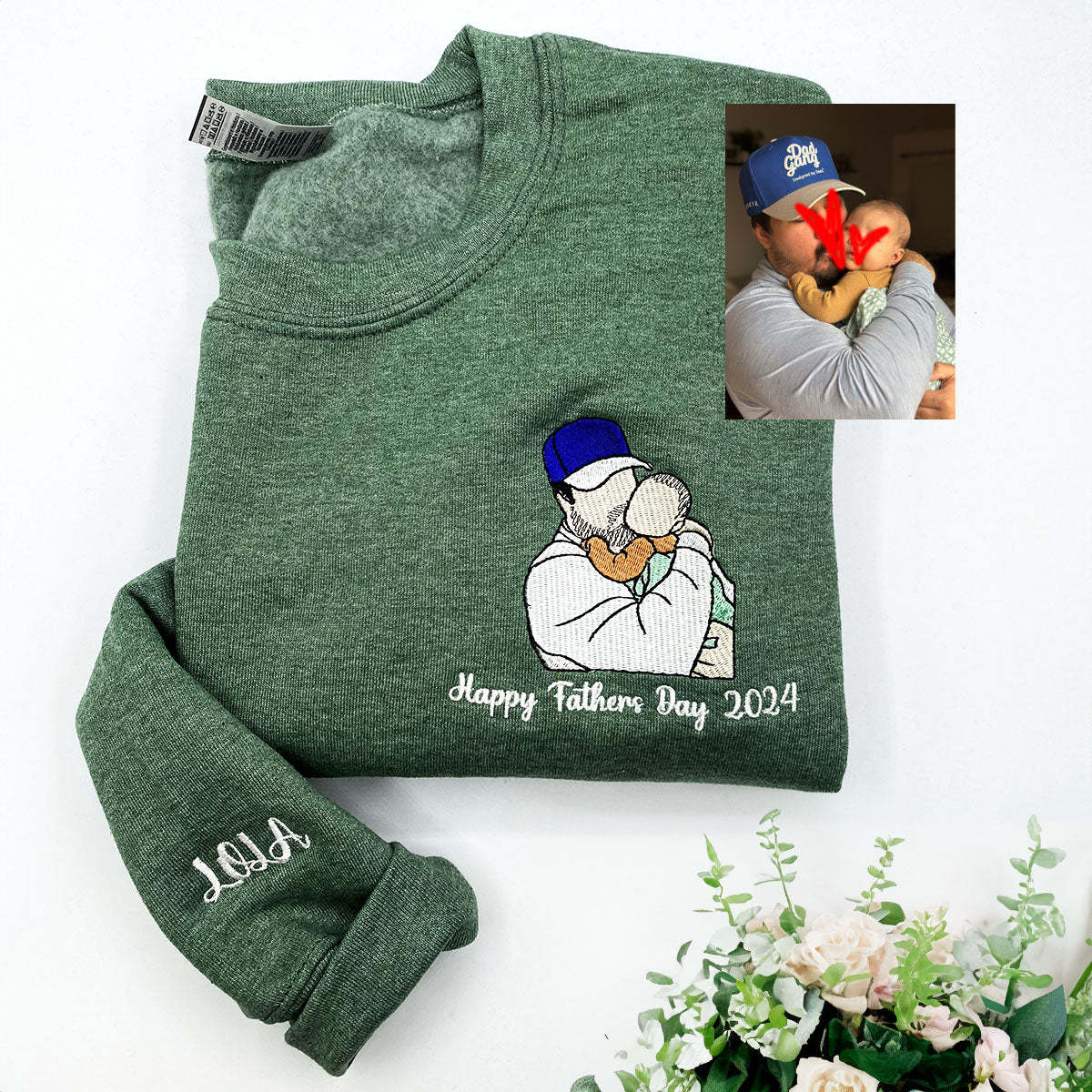❤️‍🔥Custom Full Color Embroidered Sweatshirt Portrait Couple/Dad/Mom - Family Gift