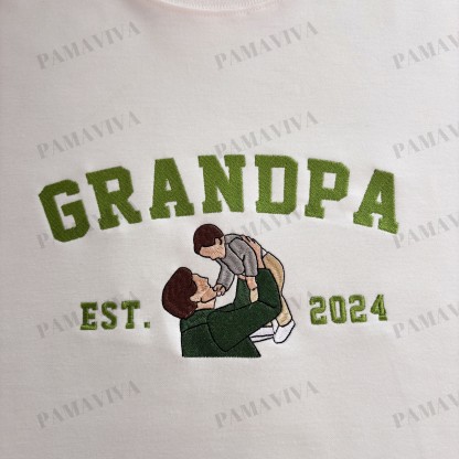 Custom Embroidered Sweatshirt with Photo – Personalized Dad Mama Shirt, Family Name Sweater,Custom Parent Photo Shirt, Est. Year Sweater