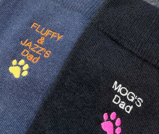Custom Pet Parent Socks with Embroidered Cat or Dog Name & Paw Print | Personalised Gift for Animal Lovers-ilovevango