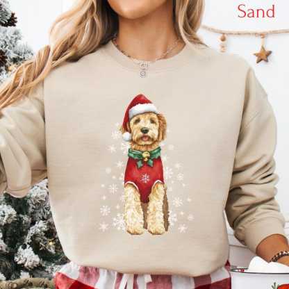 Custom Dog Christmas Sweatshirt with Golden/White Snowflakes Design
