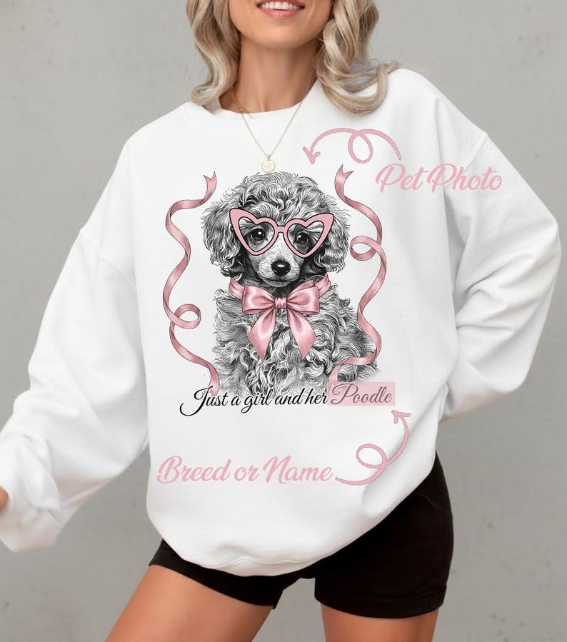 Custom Pet Portrait Coquette Dog Shirt with  Bow and Heart Glasses, Just a Girl and Her Dog Lover Gift