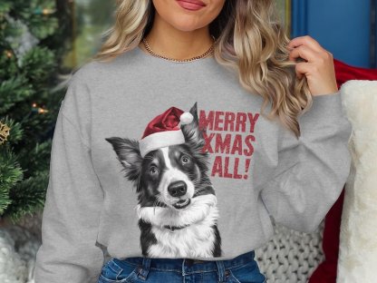 Custom Dog Face With Santa Hat Custom Glitter Text Christmas Sweatshirt Hoodie T-shirt