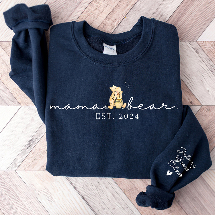 Custom Mama Bear Shirt with Kid Name on Sleeve,Mothers Day Gift