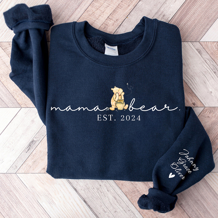 Custom Mama Bear Shirt with Kid Name on Sleeve,Mothers Day Gift