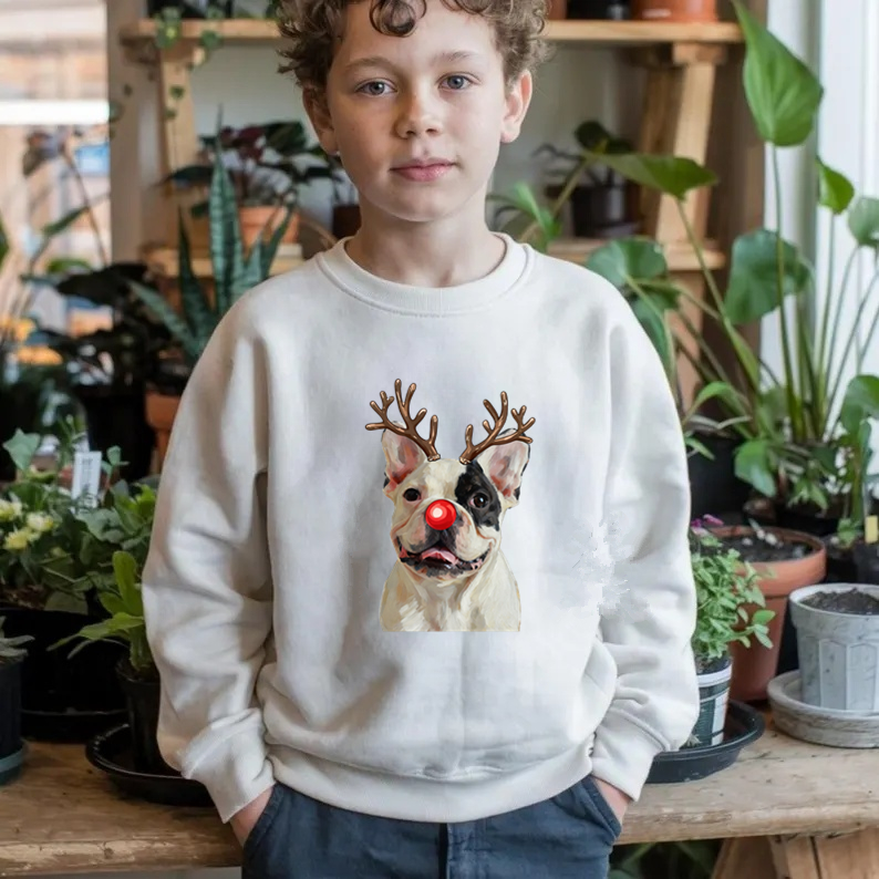 Custom Christmas Dog Photo Sweatshirt, Funny Dog Reindeer Sweatshirt