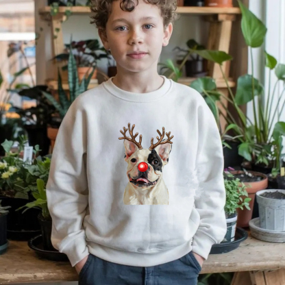 Custom Christmas Dog Photo Sweatshirt, Funny Dog Reindeer Sweatshirt