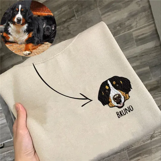 Custom Embroidered Sweatshirt With Pet Portrait and Name