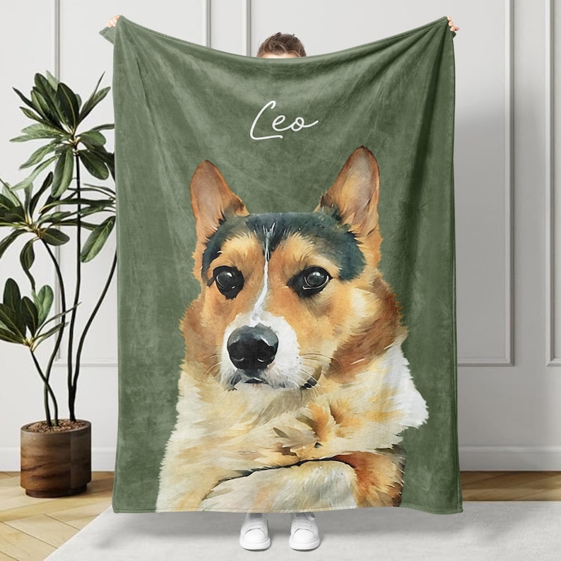 Custom Pet Photo Blanket, Personalized Dog Portrait Blanket