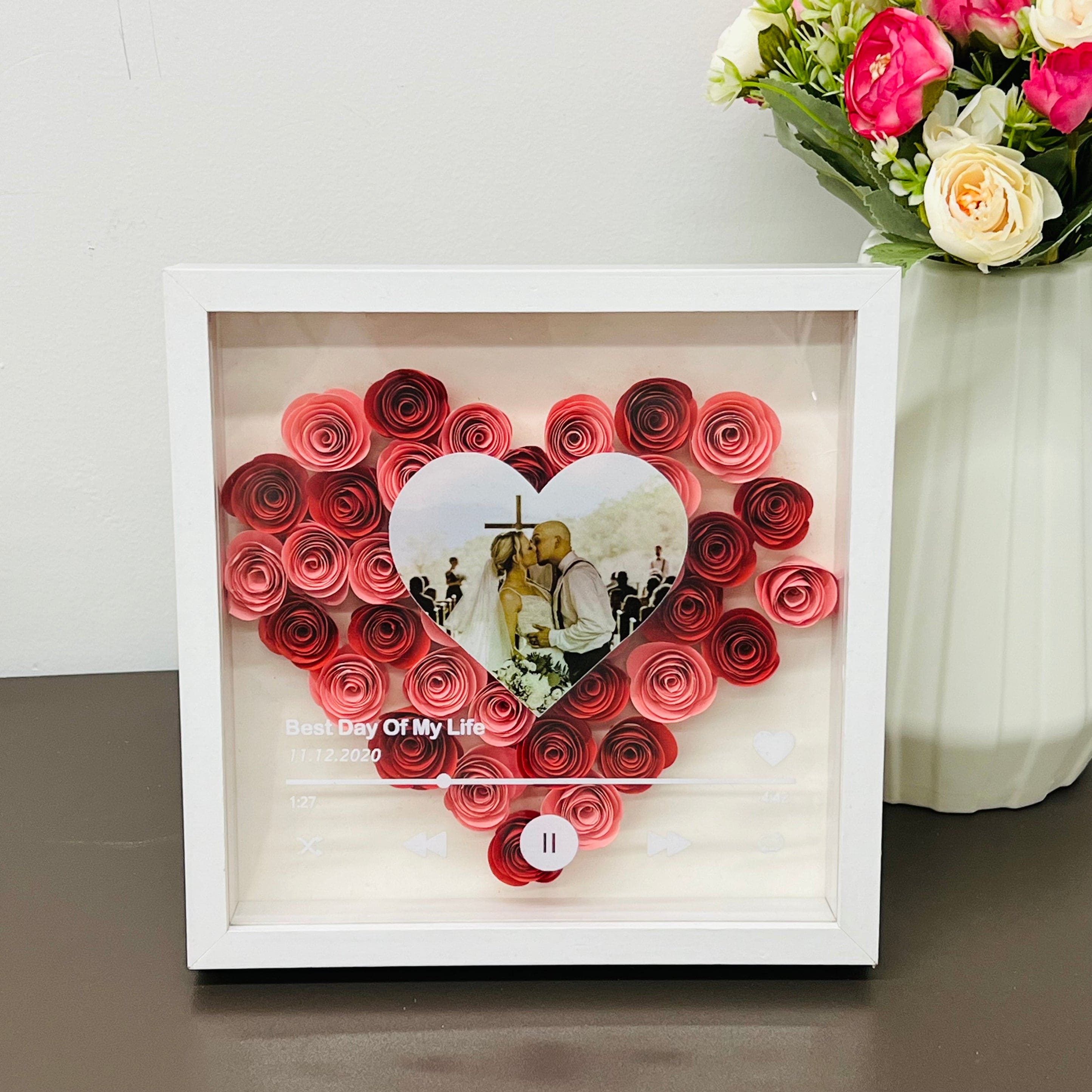 Custom Heart Flower Shadow Box with Photo
