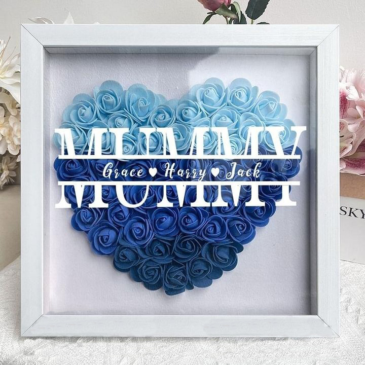 Personalized Mum Flower Shadow Box With Kids Name