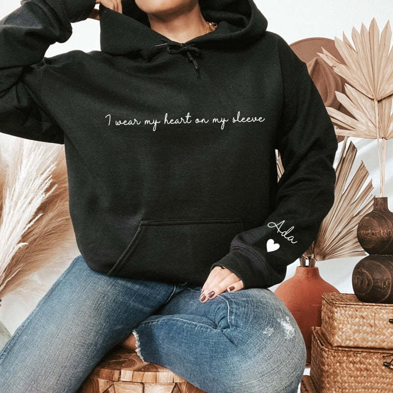 I Wear My Heart on My Sleeve, Custom Sweatshirt, with Custom Names-ilovevango