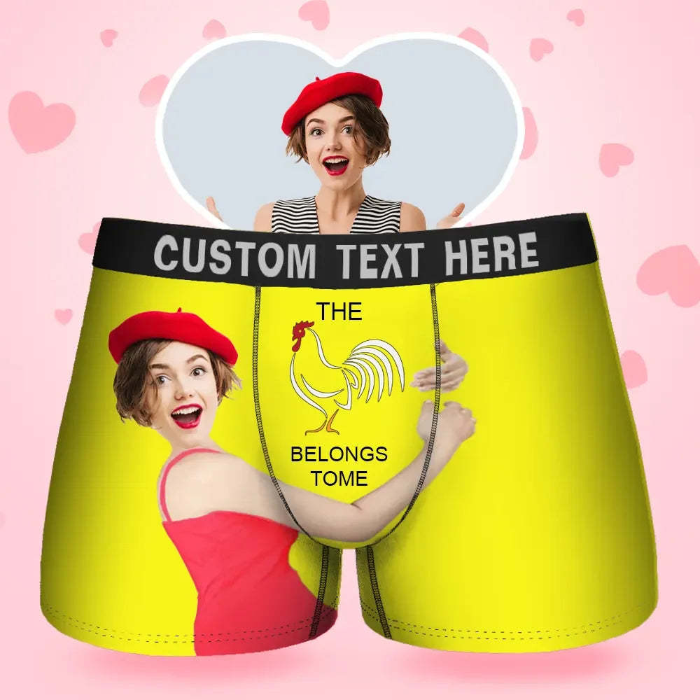 Custom Face Men's Boxer Belongs To Me Style Underwear, Birthday Gifts for Husband, Waistband Text Boxer Gift-ilovevango