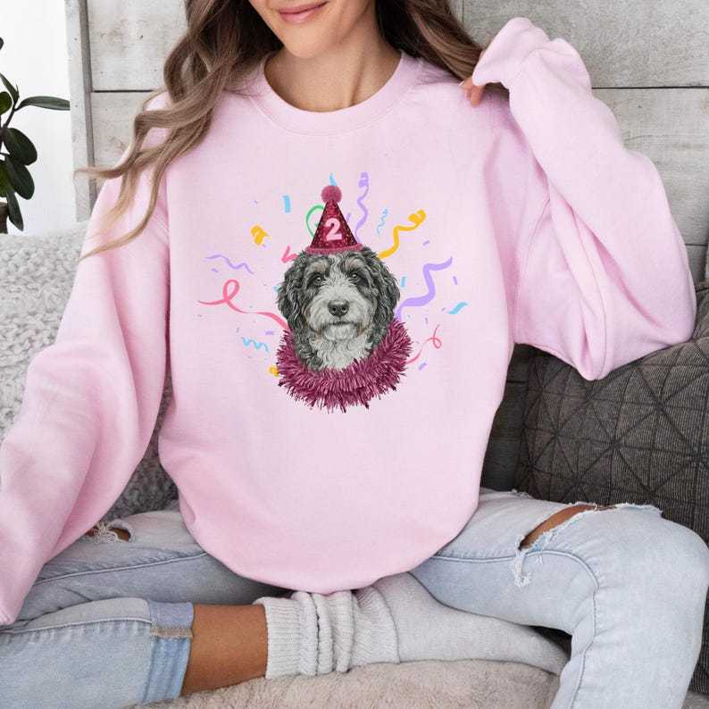 Custom Birthday Dog Sweatshirt, Personalized Pet Photo Hoodie, Dog or Cat Party Sketch Drawing